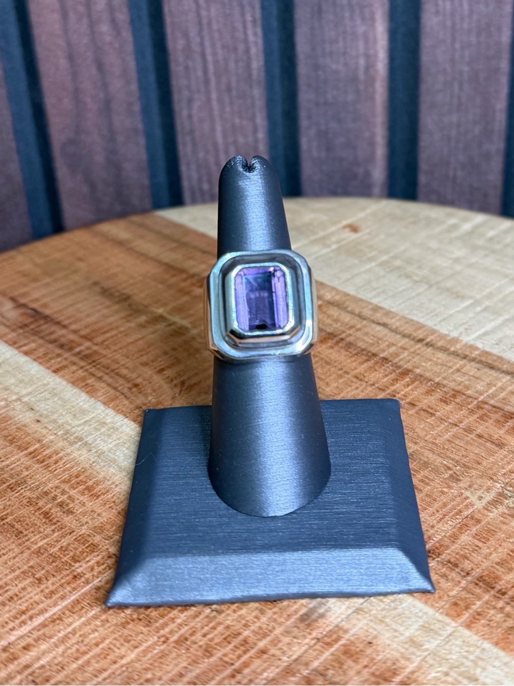 Artisan Geometric Amethyst Glass/Stone Ring Size 7